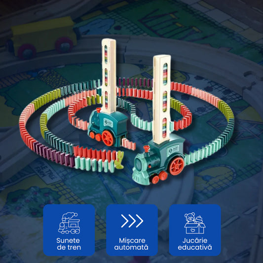 Trenuleț Inteligent Care Stivuiește Piese Domino și Redă Sunete de Locomotivă
