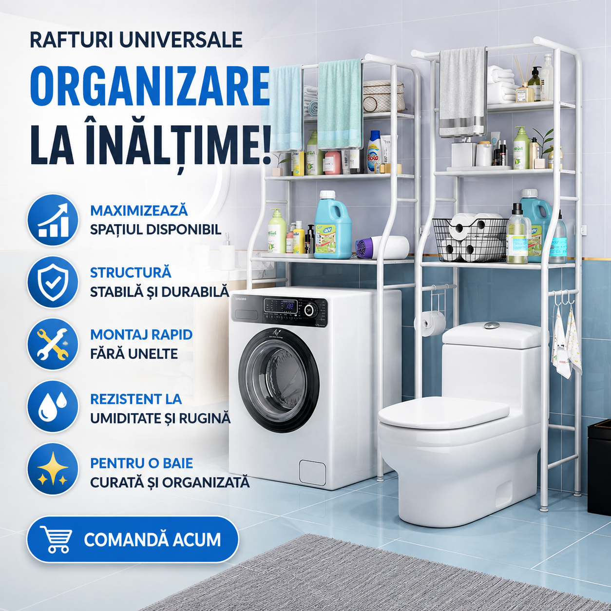 Raft Metalic Universal pentru Baie și Spațiile Mici din Casă