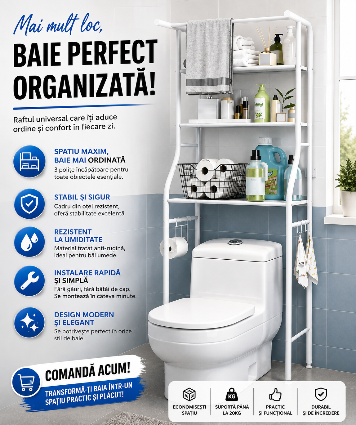 Raft Metalic Universal pentru Baie și Spațiile Mici din Casă